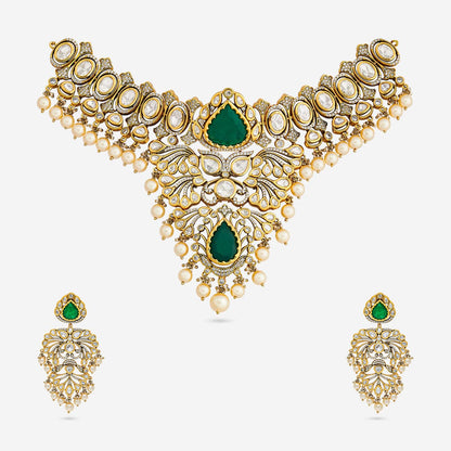 Kundan Polki Necklace Color Green Polish Victorian
