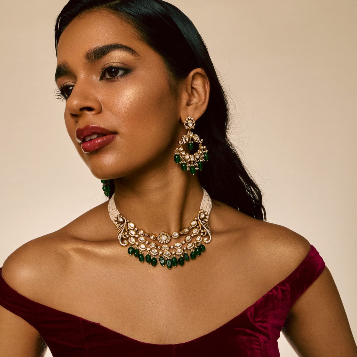 Kundan Polki Necklace Color Green Polish Victorian