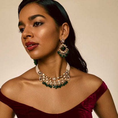 Kundan Polki Necklace Color Green Polish Victorian