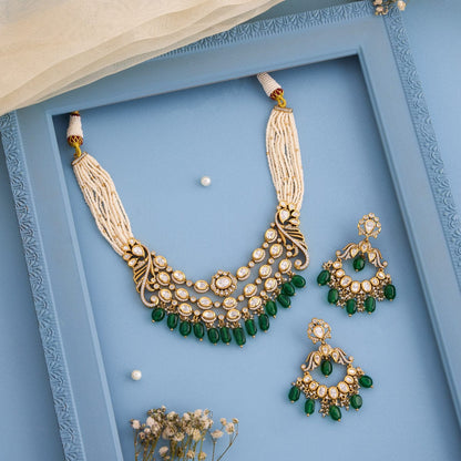 Kundan Polki Necklace Color Green Polish Victorian
