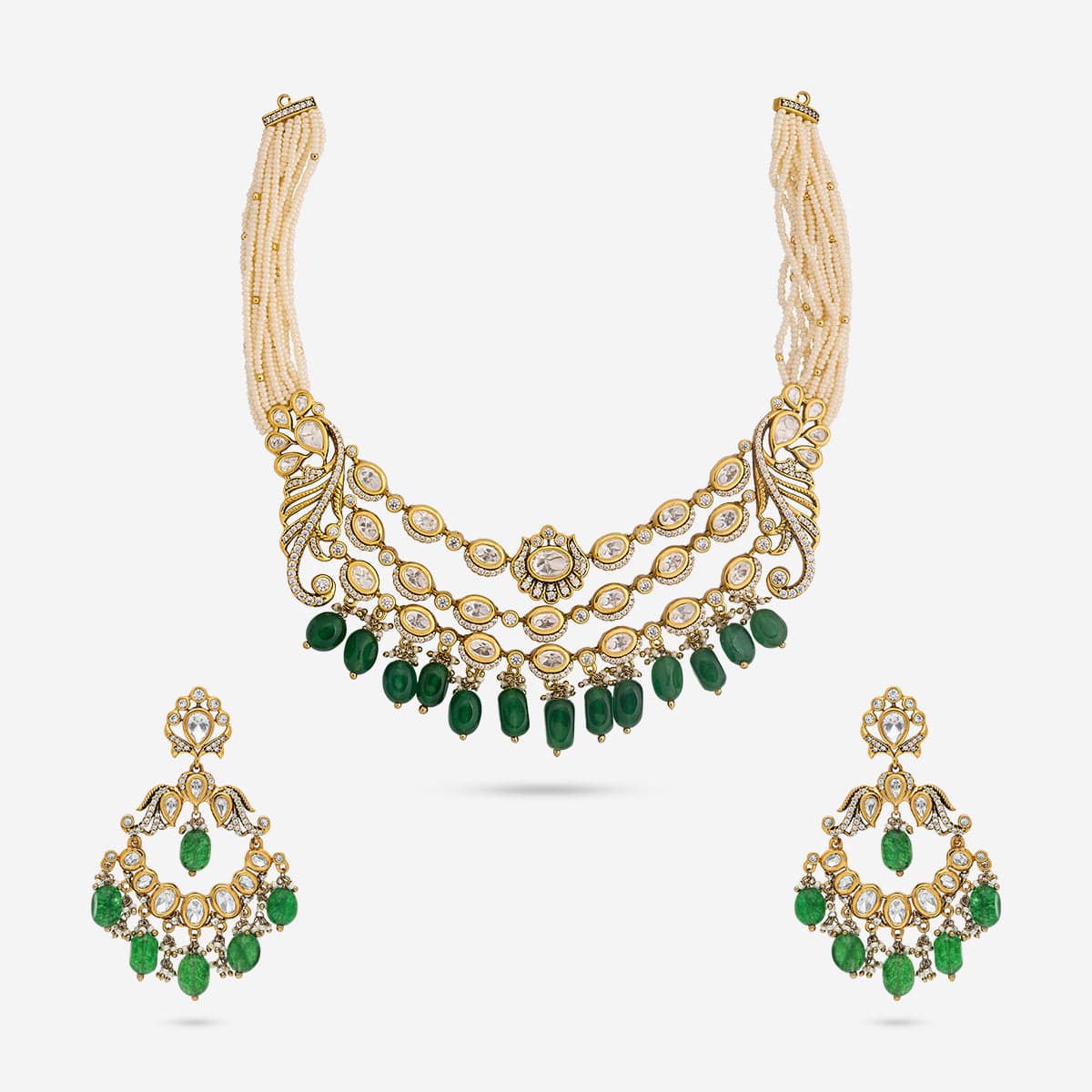 Kundan Polki Necklace Color Green Polish Victorian