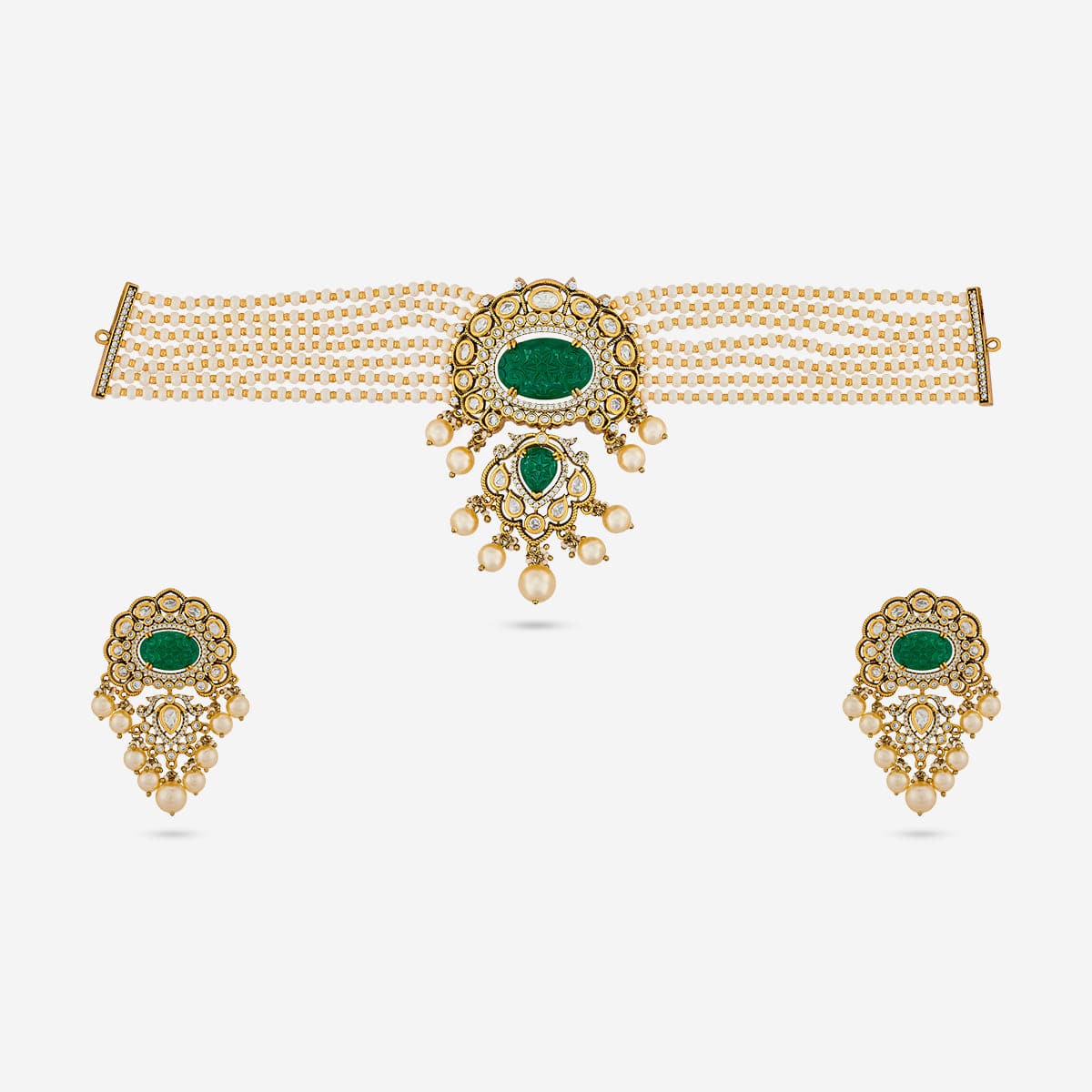 Kundan Polki Necklace Color Green Polish Victorian