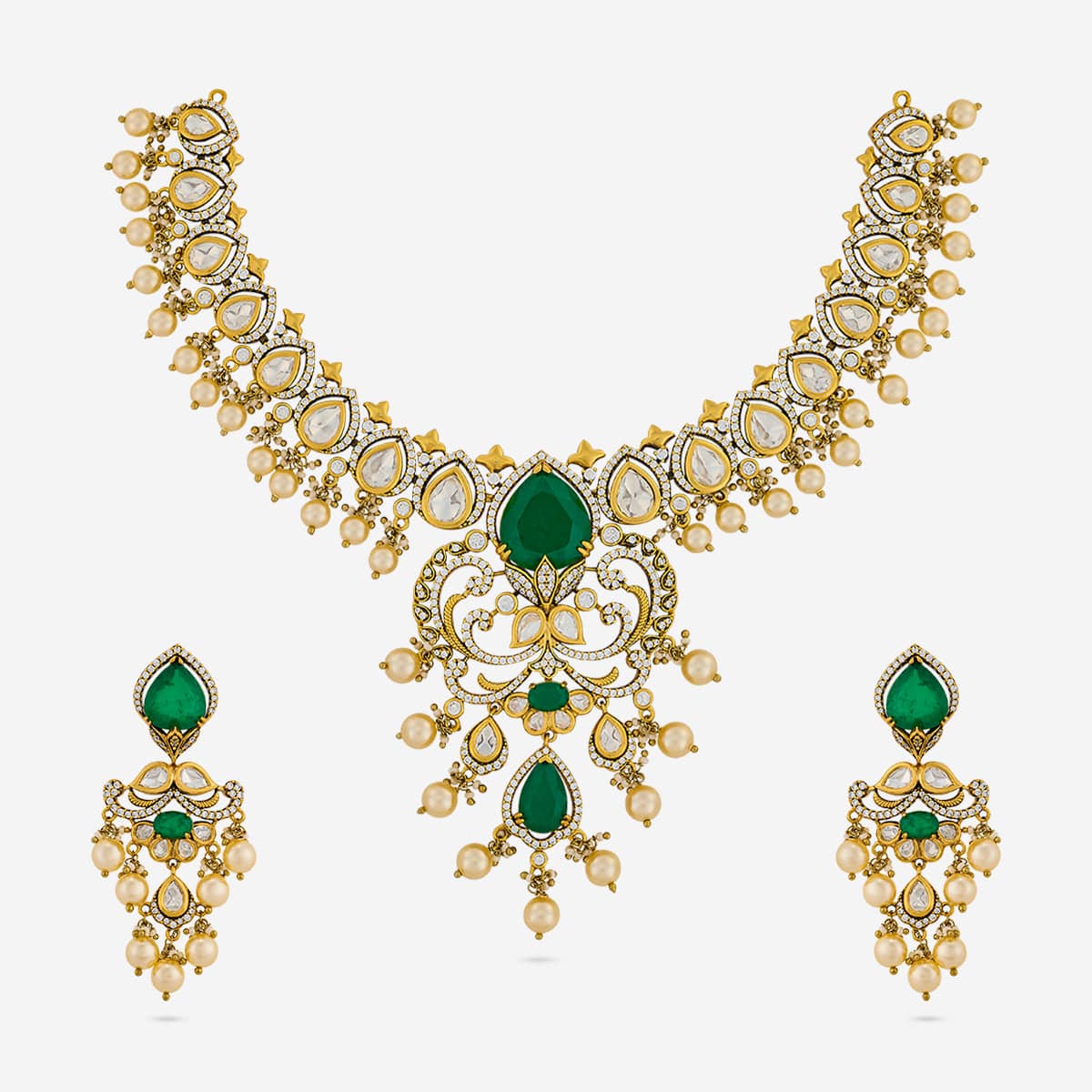 Kundan Polki Necklace Color Green Polish Victorian