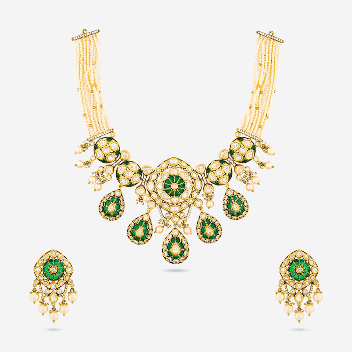 Kundan Polki Necklace Color Green Polish Victorian