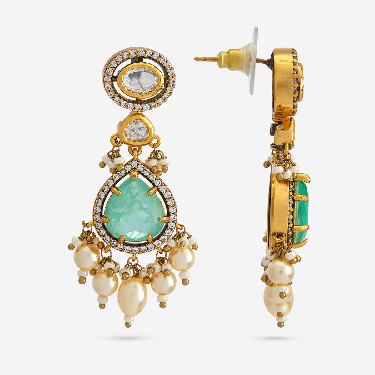 Kundan Polki Necklace Color Green Polish Gold