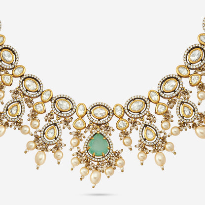 Kundan Polki Necklace Color Green Polish Gold