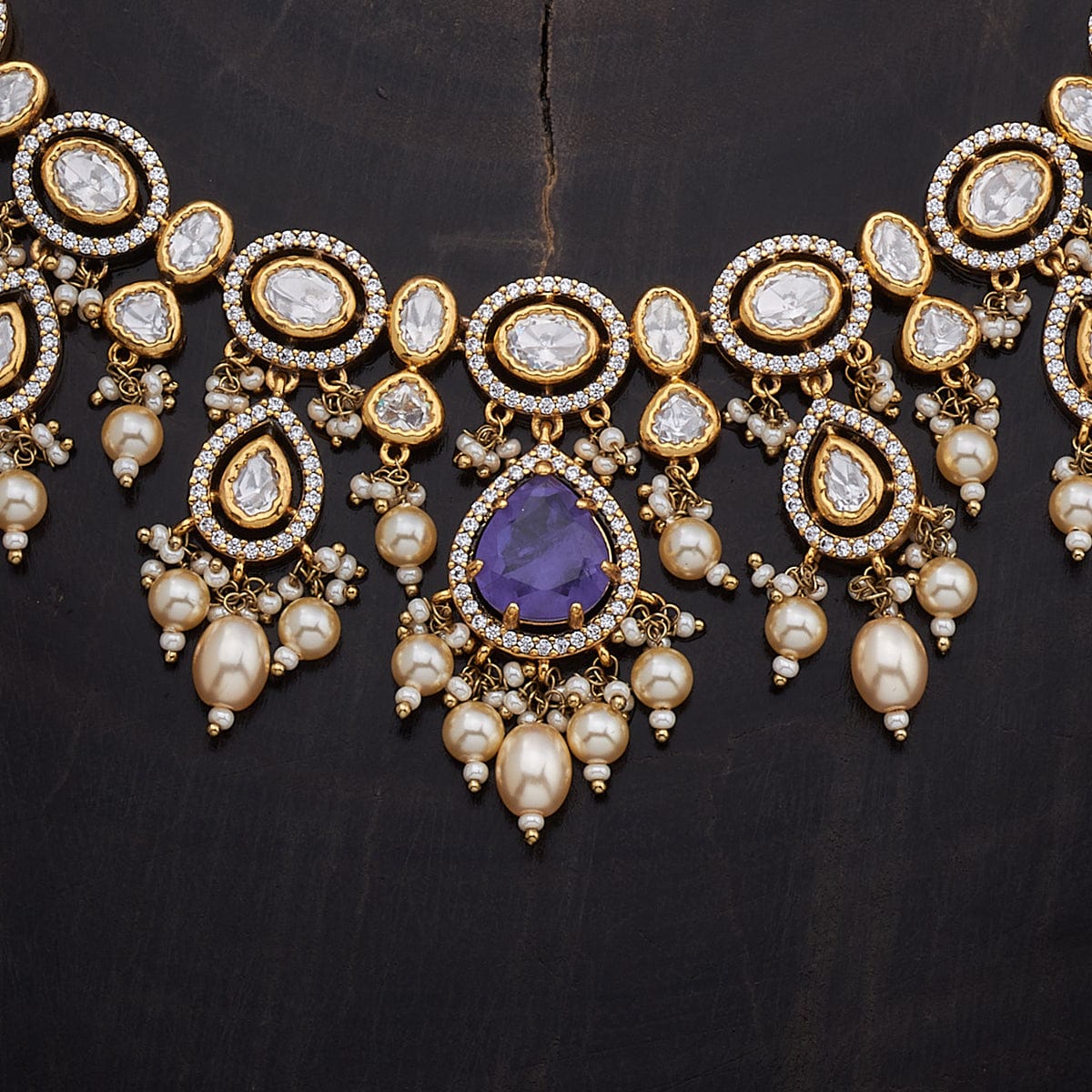 Kundan Polki Necklace Color Green Polish Gold