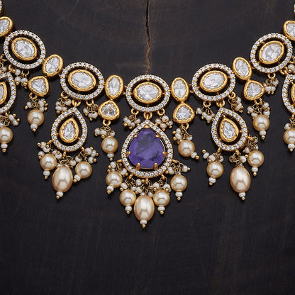 Kundan Polki Necklace Color Green Polish Gold