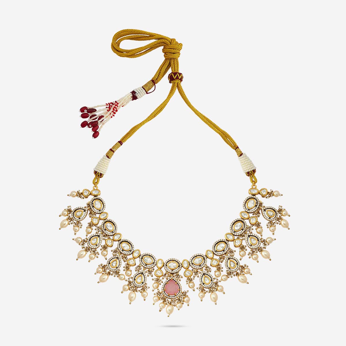 Kundan Polki Necklace Color Green Polish Gold