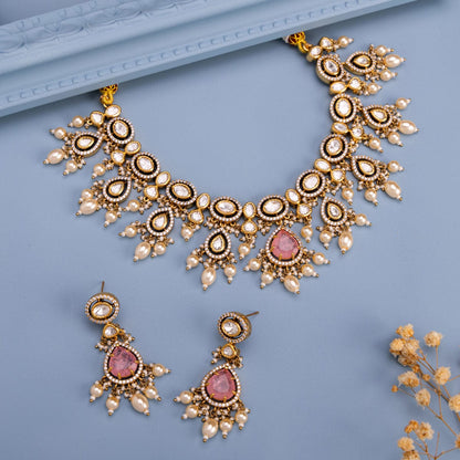 Kundan Polki Necklace Color Green Polish Gold