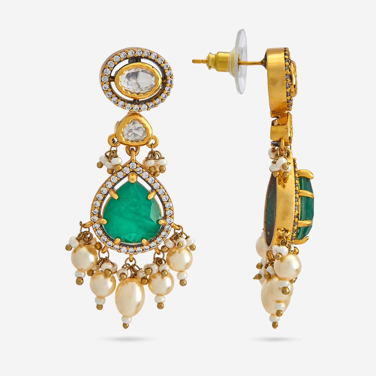 Kundan Polki Necklace Color Green Polish Gold