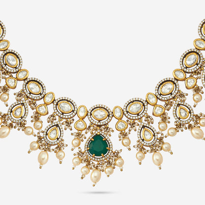 Kundan Polki Necklace Color Green Polish Gold