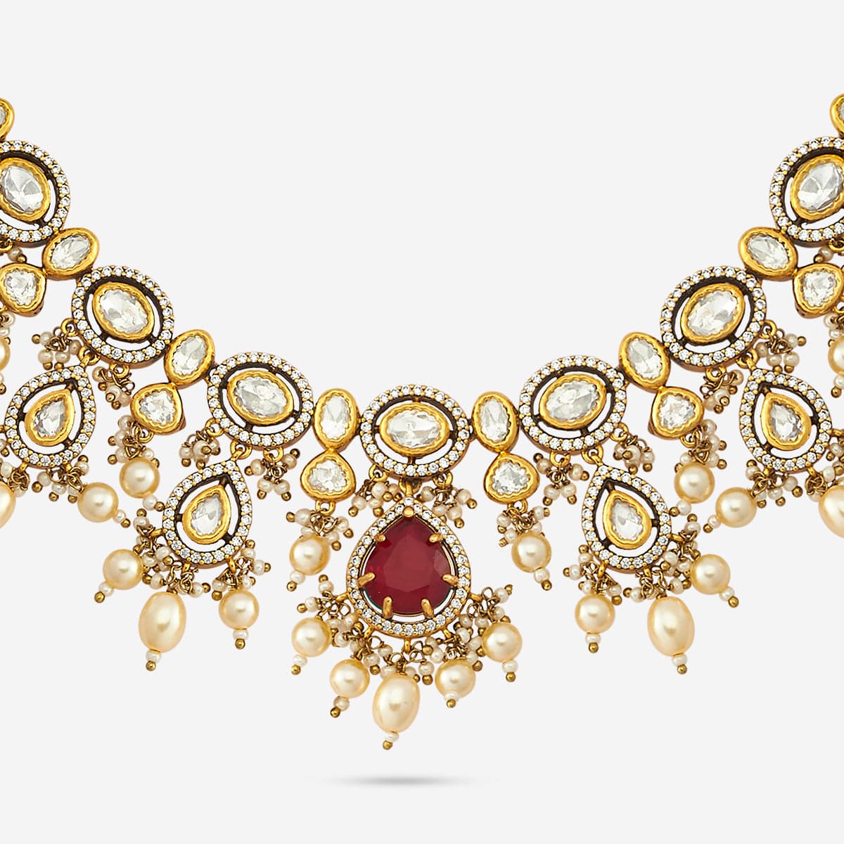 Kundan Polki Necklace Color Green Polish Gold