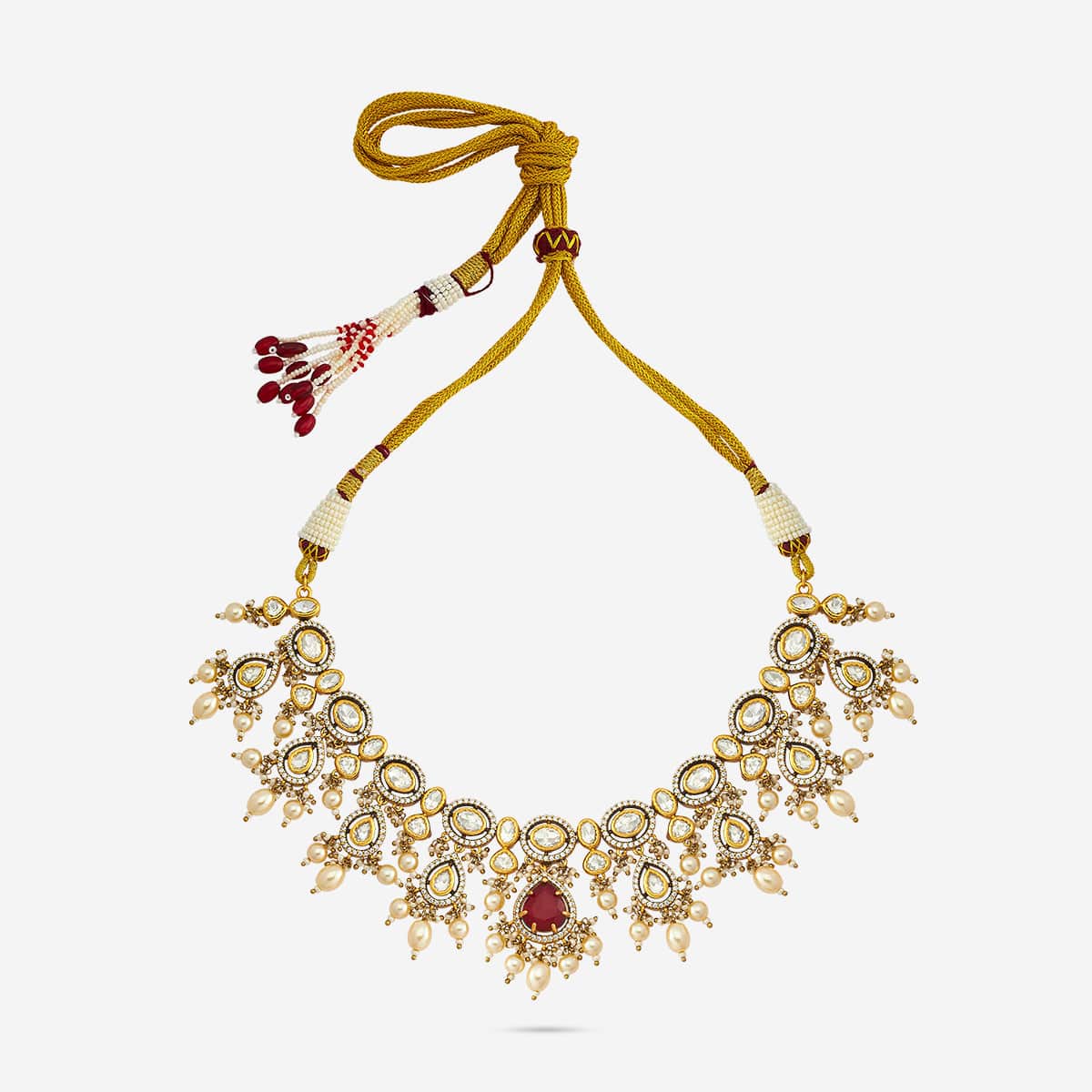 Kundan Polki Necklace Color Green Polish Gold