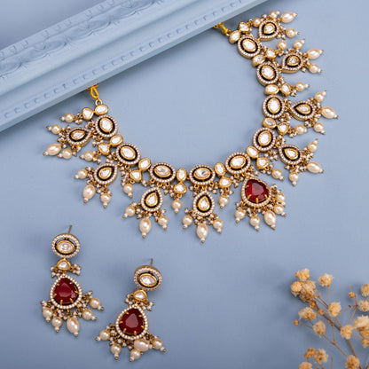 Kundan Polki Necklace Color Green Polish Gold