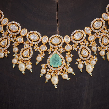 Kundan Polki Necklace Color Green Polish Gold