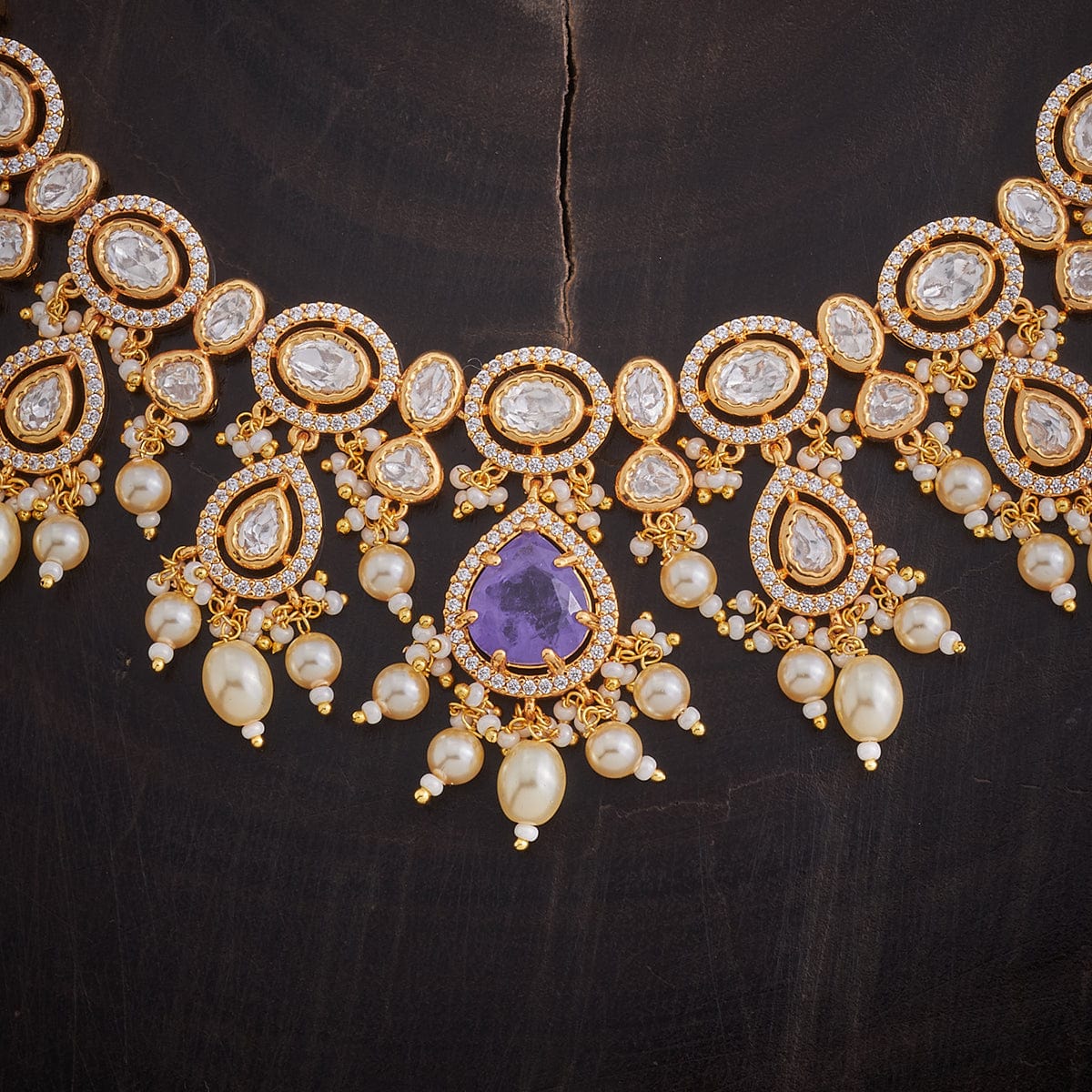 Kundan Polki Necklace Color Green Polish Gold