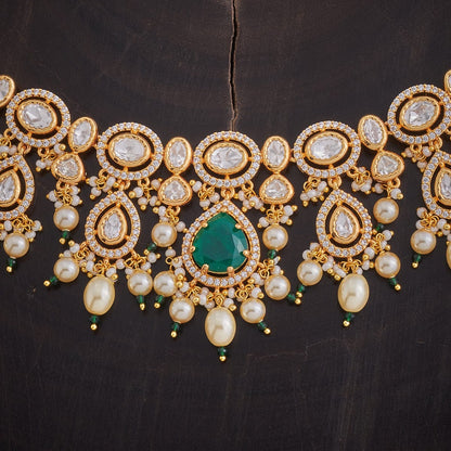 Kundan Polki Necklace Color Green Polish Gold