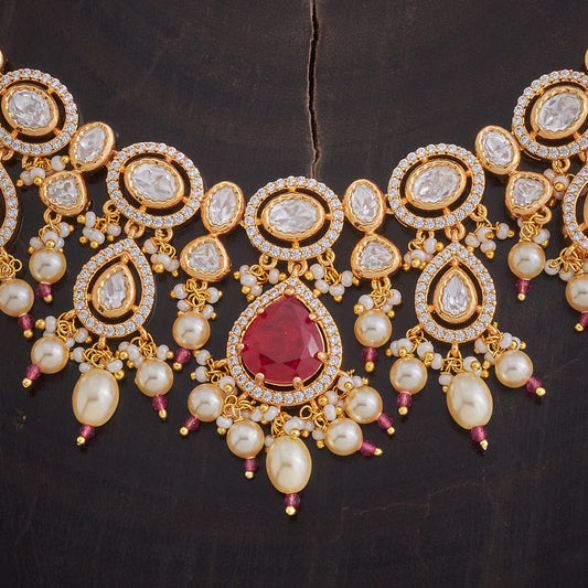 Kundan Polki Necklace Color Green Polish Gold