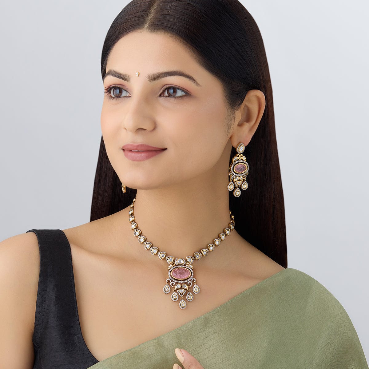 Kundan Polki Necklace Color Green Polish Victorian