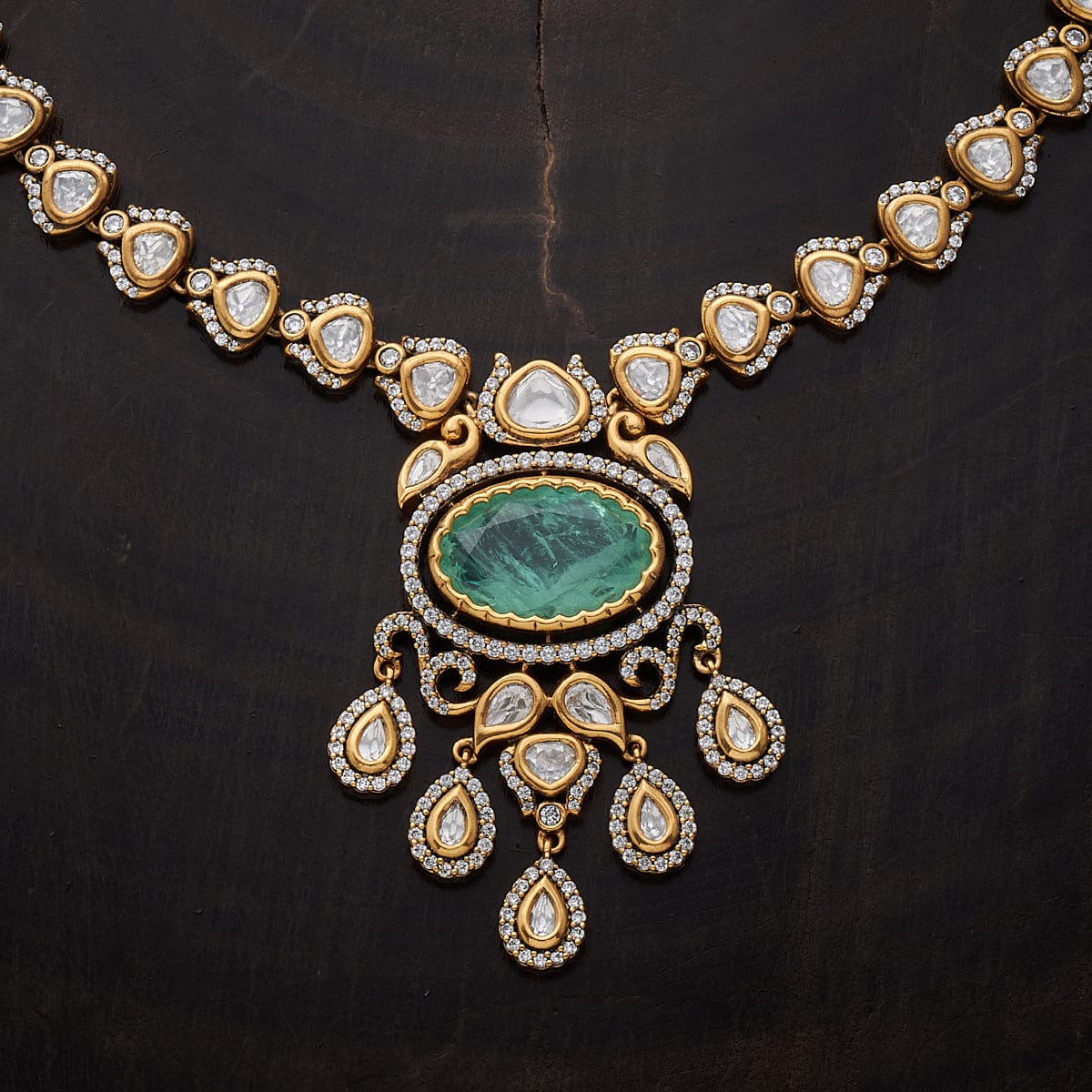 Kundan Polki Necklace Color Green Polish Victorian