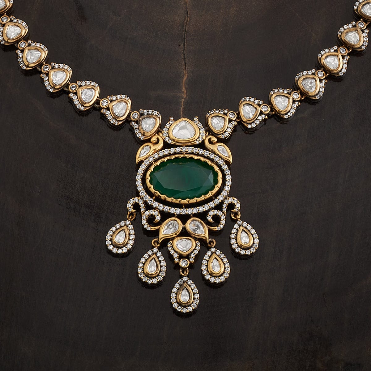 Kundan Polki Necklace Color Green Polish Victorian