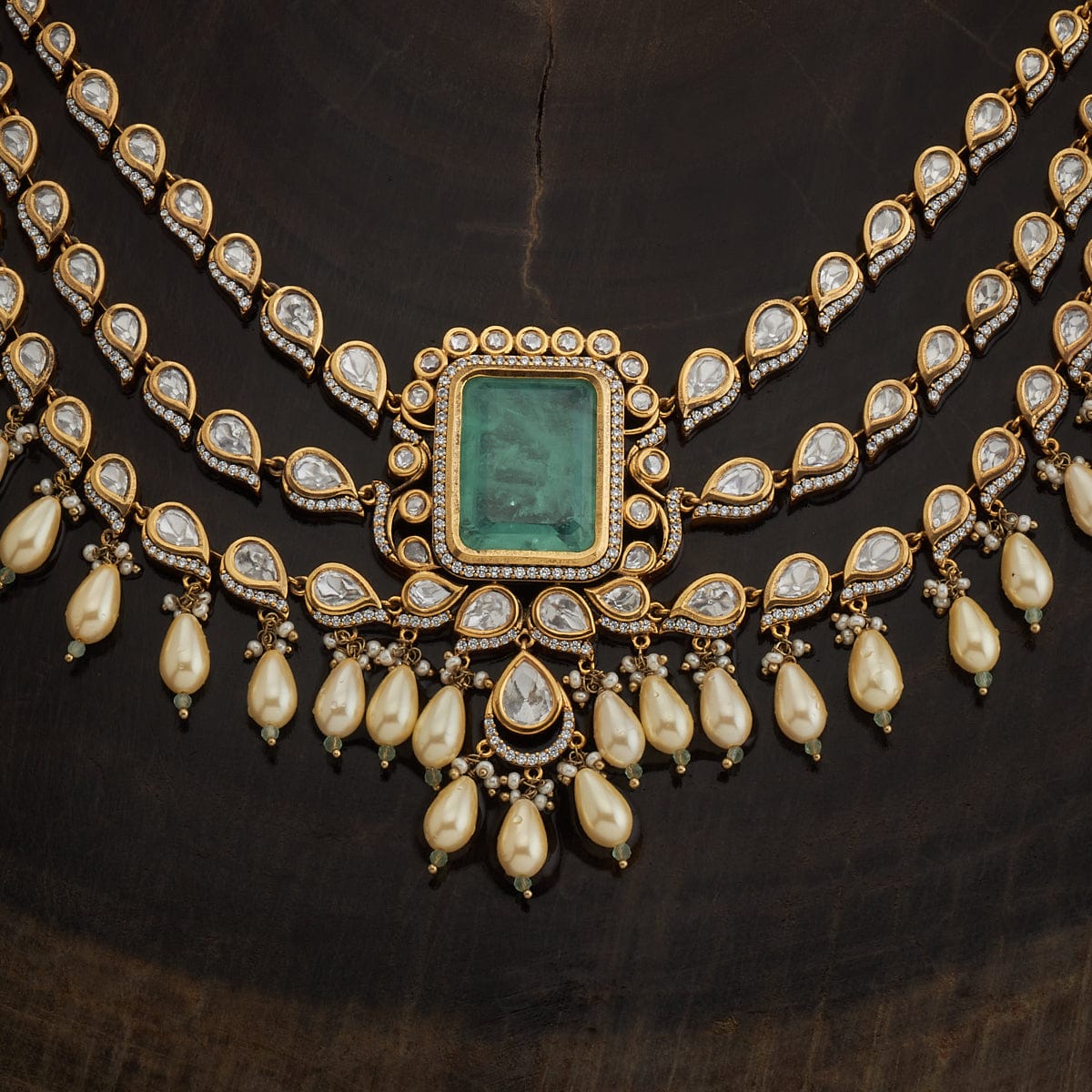 Kundan Polki Necklace Color Green Polish Victorian