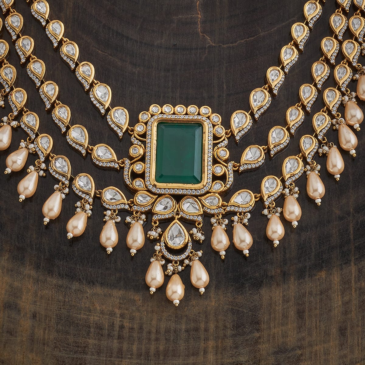 Kundan Polki Necklace Color Green Polish Victorian