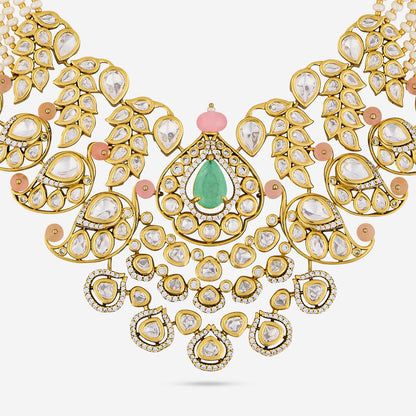 Kundan Polki Necklace Color Pink-Mint Polish Gold