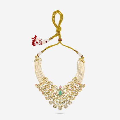 Kundan Polki Necklace Color Pink-Mint Polish Gold