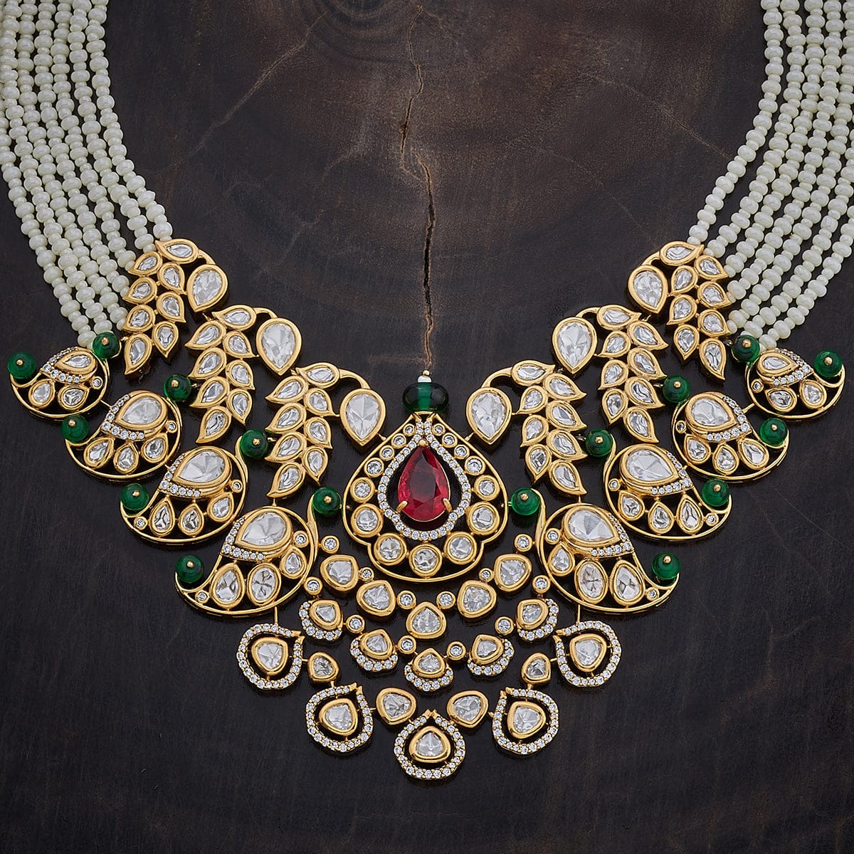 Kundan Polki Necklace Color Pink-Mint Polish Gold