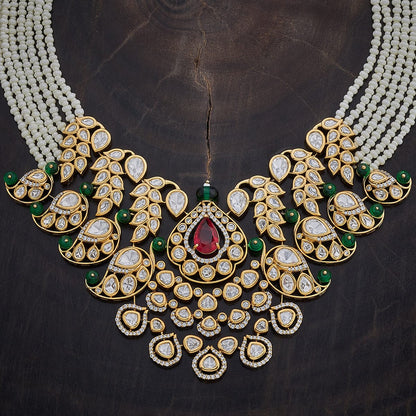 Kundan Polki Necklace Color Pink-Mint Polish Gold