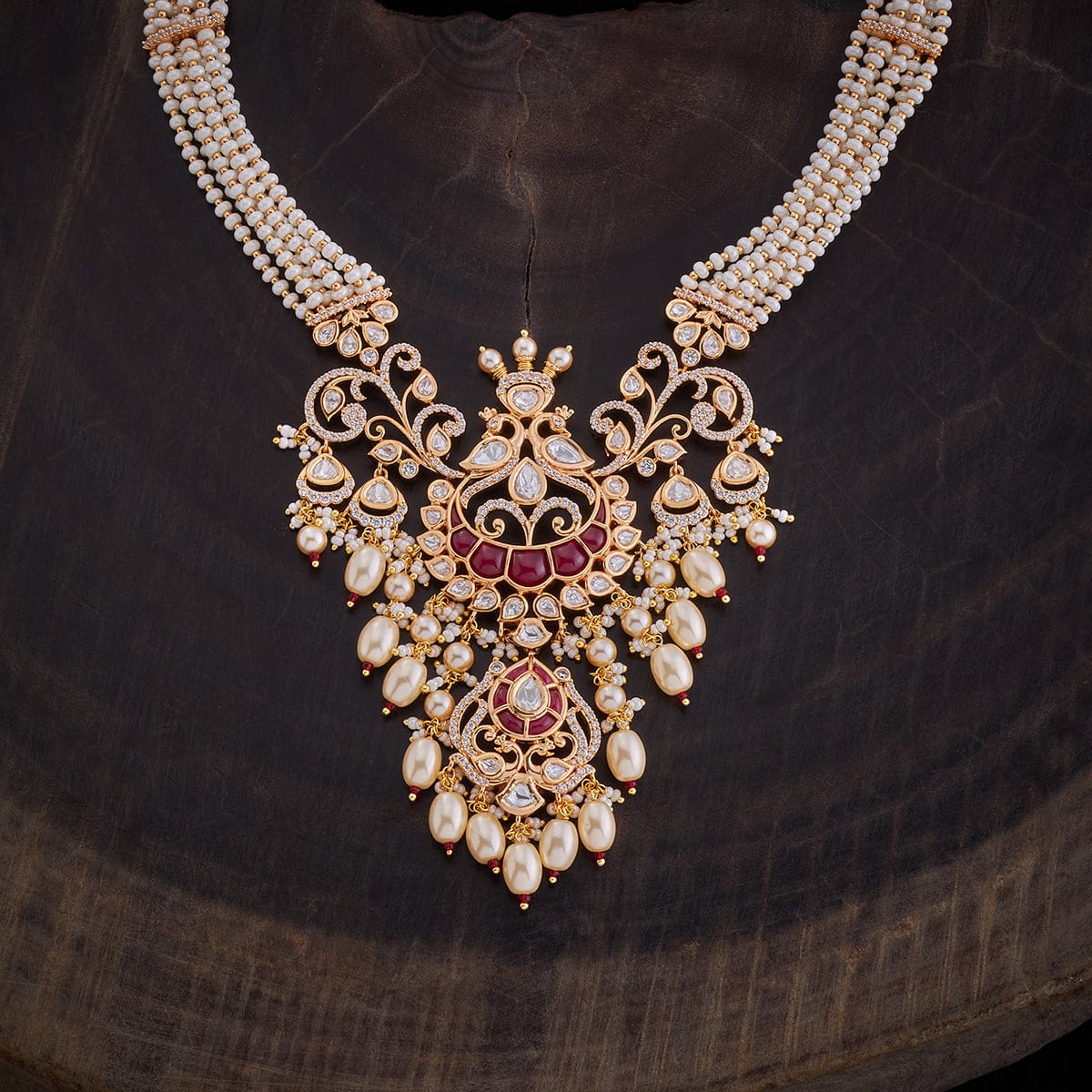 Kundan Polki Necklace Color Ruby Polish Gold