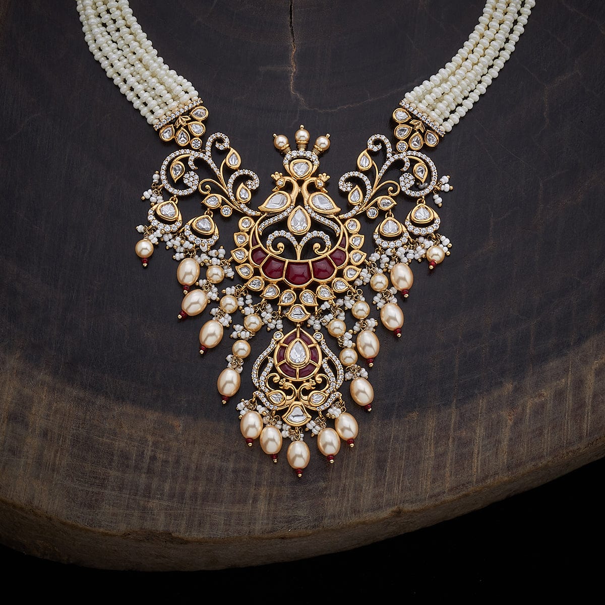 Kundan Polki Necklace Color Ruby Polish Gold