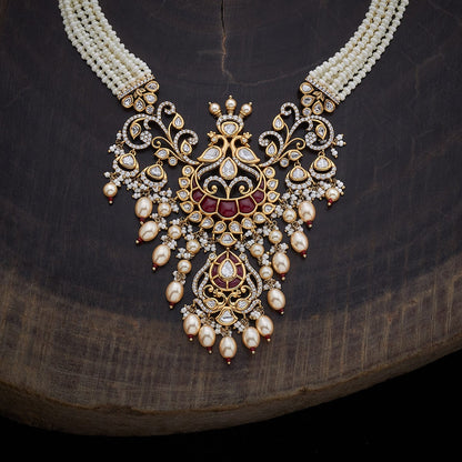Kundan Polki Necklace Color Ruby Polish Gold