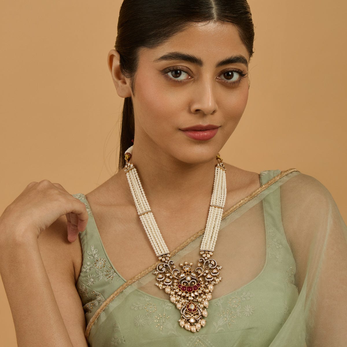 Kundan Polki Necklace Color Ruby Polish Gold