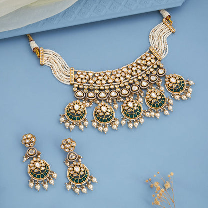 Kundan Polki Necklace Color Green Polish Victorian