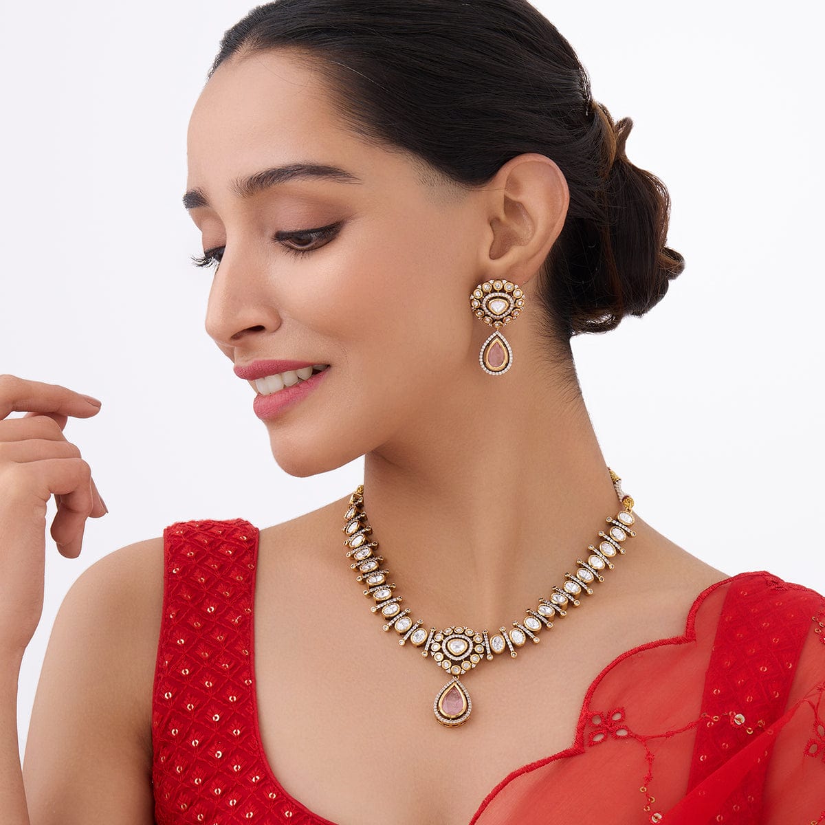 Kundan Polki Necklace Color Green Polish Victorian