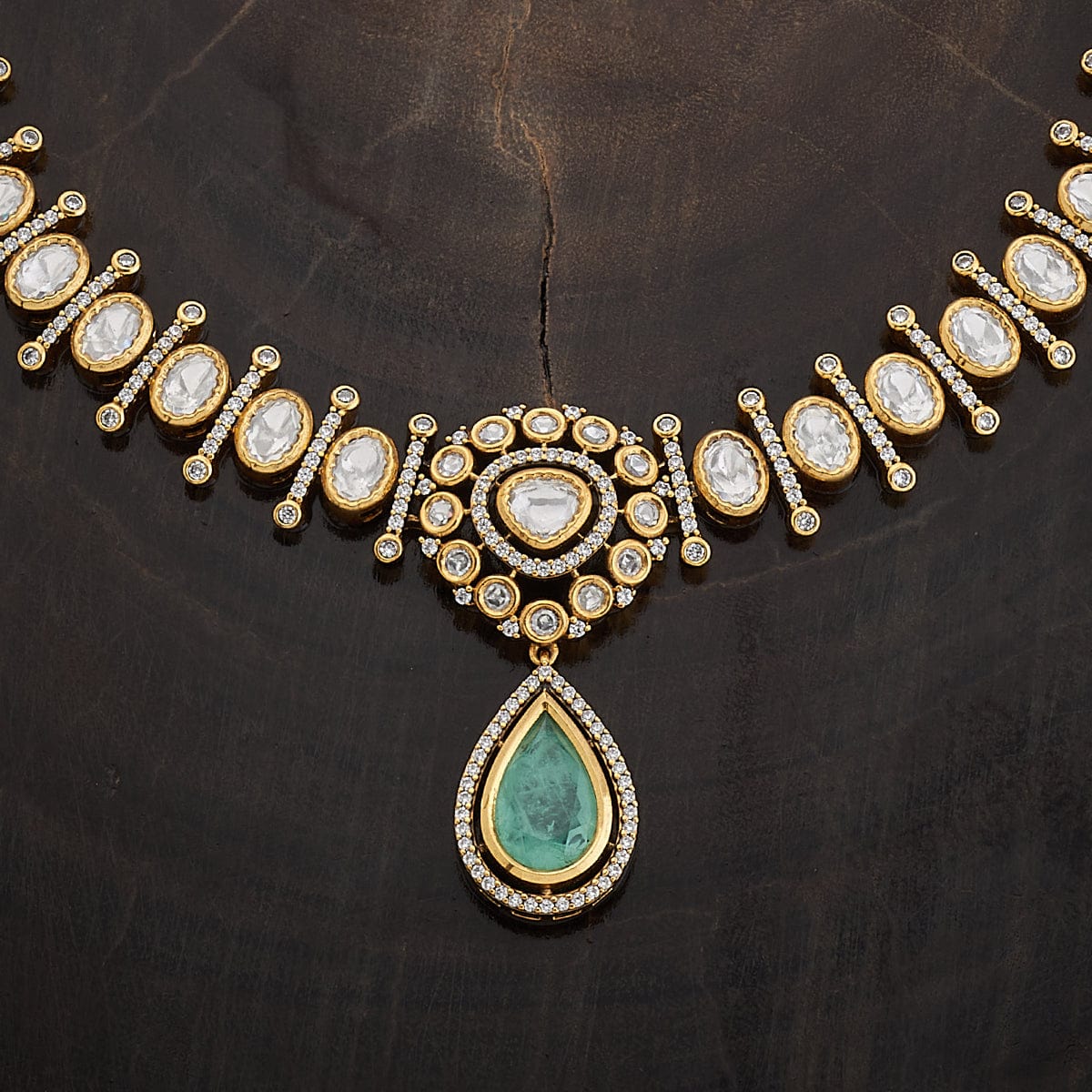 Kundan Polki Necklace Color Green Polish Victorian