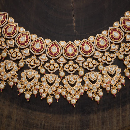 Kundan Polki Necklace Color Ruby Polish Gold