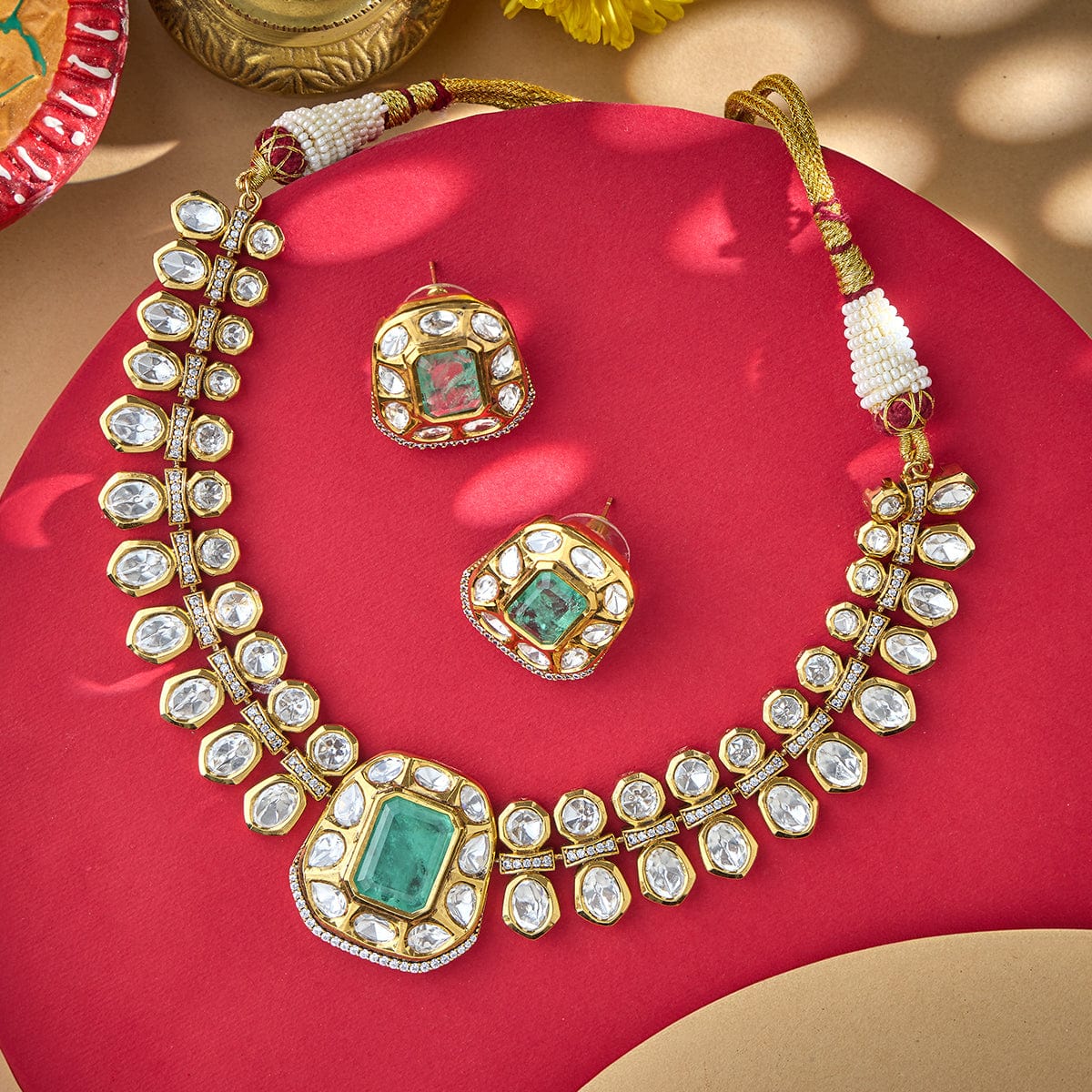 Kundan Polki Necklace Color Green Polish Victorian