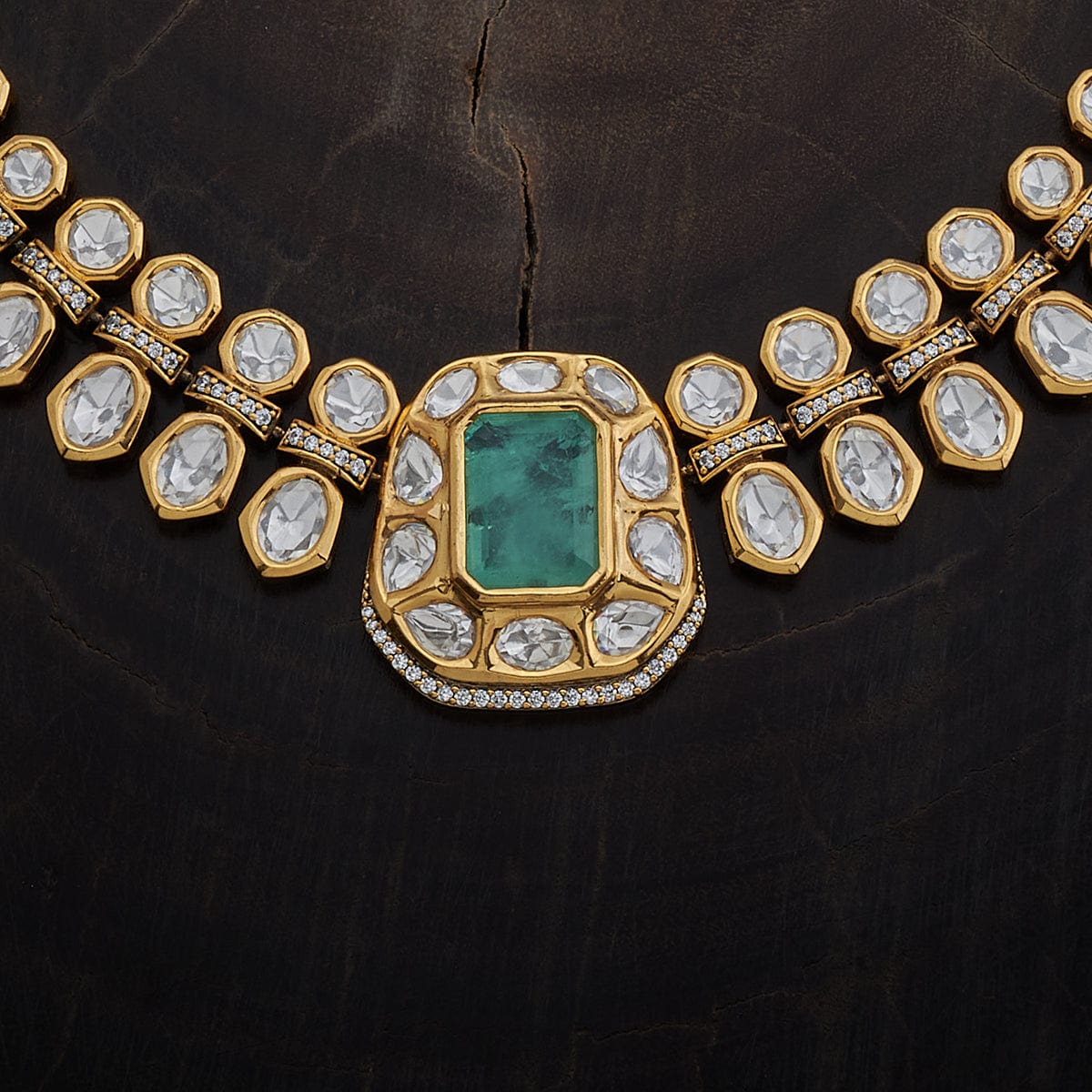 Kundan Polki Necklace Color Green Polish Victorian