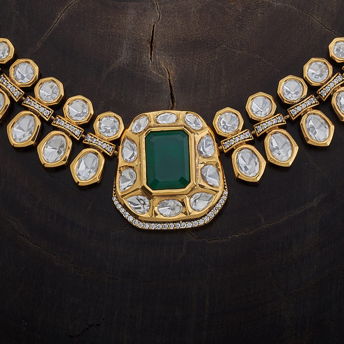 Kundan Polki Necklace Color Green Polish Victorian