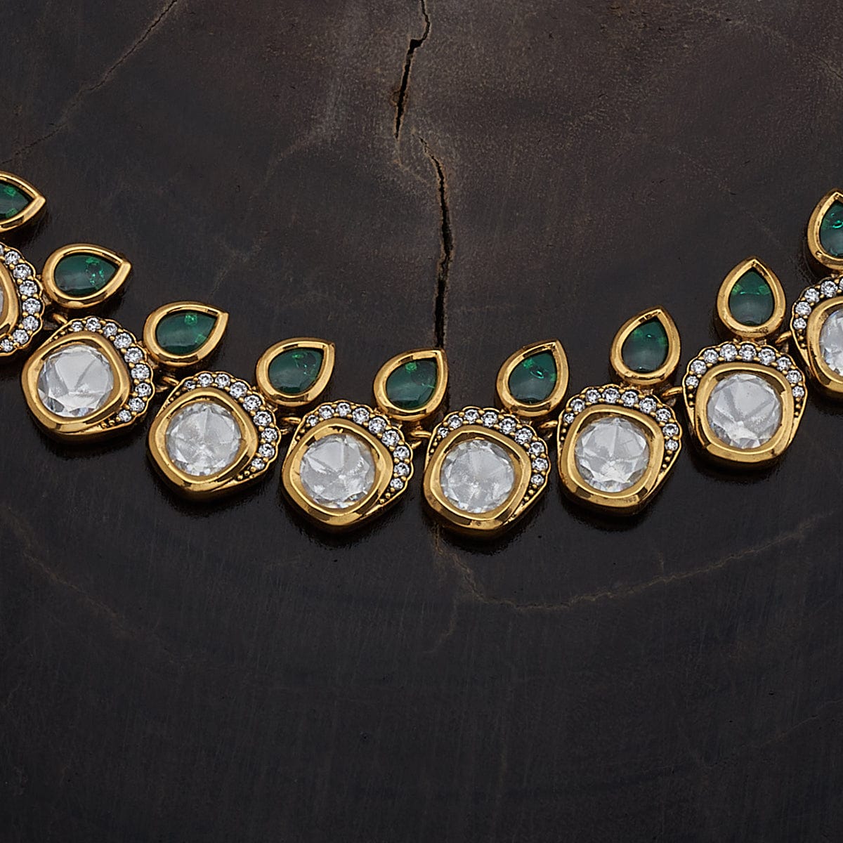 Kundan Polki Necklace Color Green Polish Victorian