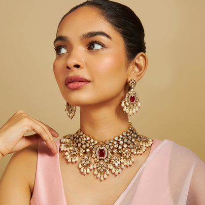 Kundan Polki Necklace Color Green Polish Victorian