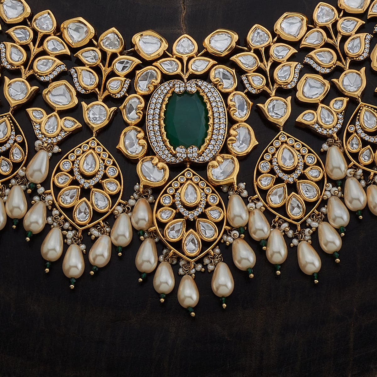 Kundan Polki Necklace Color Green Polish Victorian