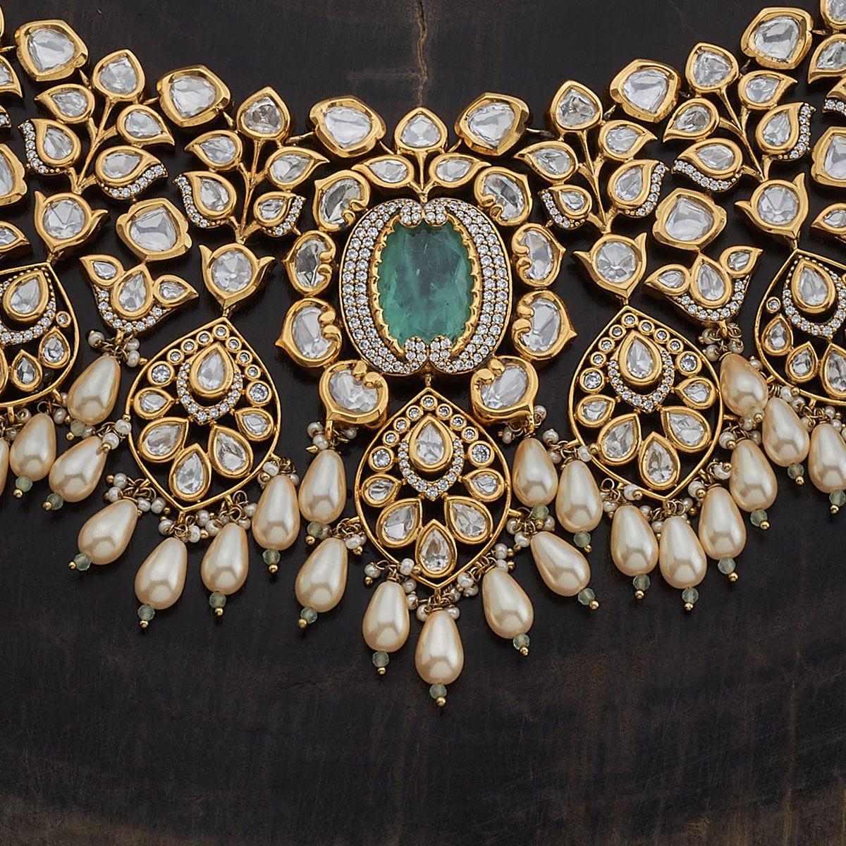 Kundan Polki Necklace Color Green Polish Victorian