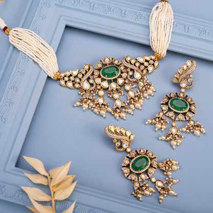 Kundan Polki Necklace Color Green Polish Victorian