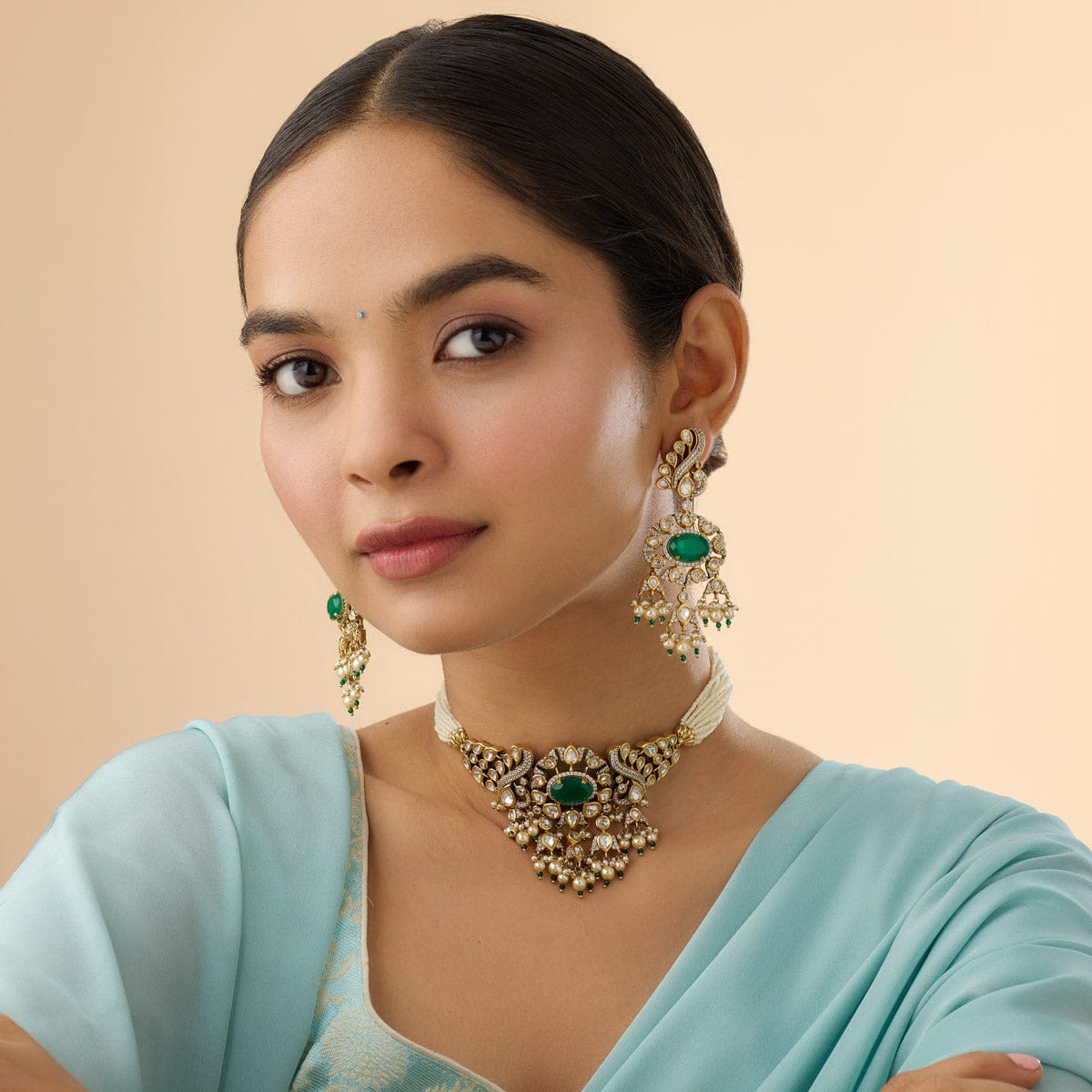 Kundan Polki Necklace Color Green Polish Victorian