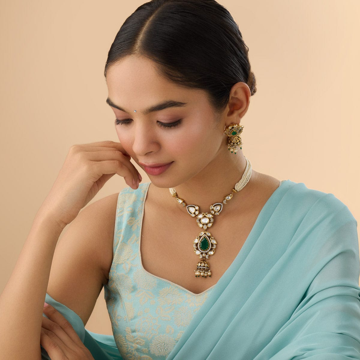 Kundan Polki Necklace Color Green Polish Victorian